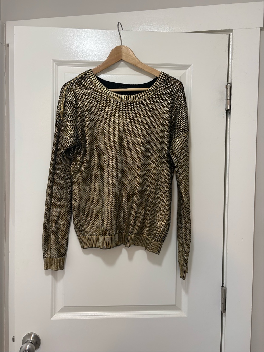 INC International Concepts Metallic Gold Crewneck Sweater